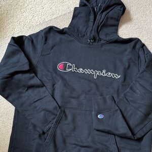 Champion Black Hoodie with Script Logo